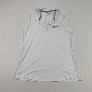Under Armour Shirt Womens Large White Sleeveless Polo Golf Grey Oaks‎ HeatGear